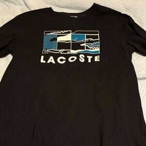 Lacoste Black Short Sleeve Tee with Blue and White Graphic